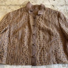 画像4: ALL OVER EMBROIDERY PATTERN DESIGN SHEER SHORT SHIRT / Ladies M (4)