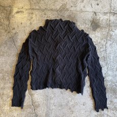 画像2: CROSS PATTERN STRETCHY PLEATS DESIGN SHORT L/S SHIRT / Ladies M (2)