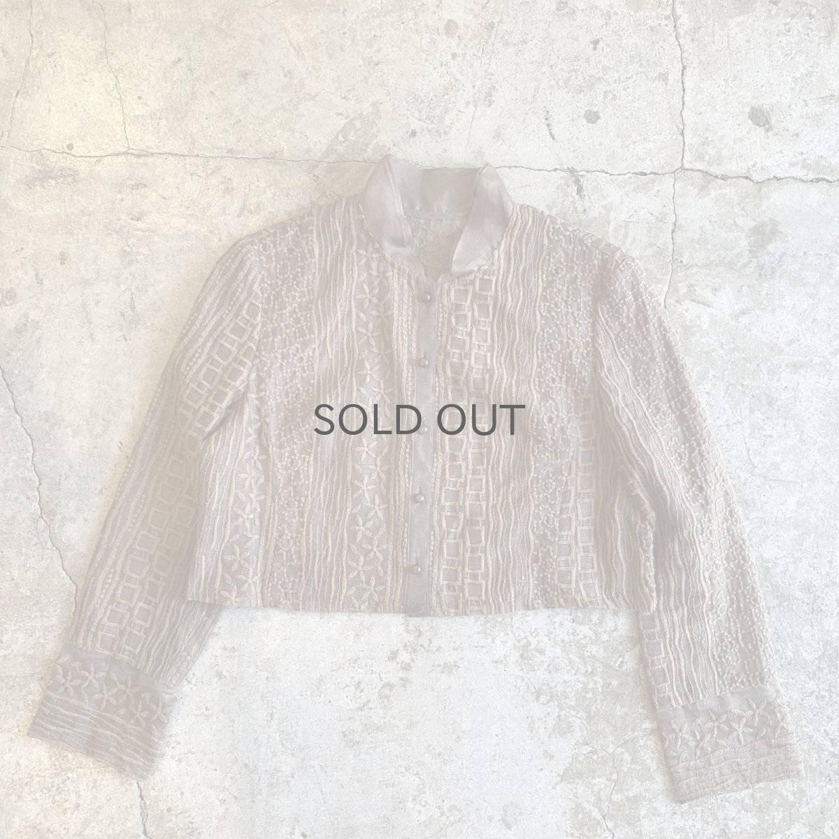 画像1: ALL OVER EMBROIDERY PATTERN DESIGN SHEER SHORT SHIRT / Ladies M (1)