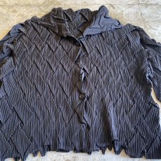 画像4: CROSS PATTERN STRETCHY PLEATS DESIGN SHORT L/S SHIRT / Ladies M (4)