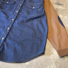 画像6: ELBOW DENIM PATCHED SLEEVE SWITCHED L/S SHIRT / Mens M(L) (6)