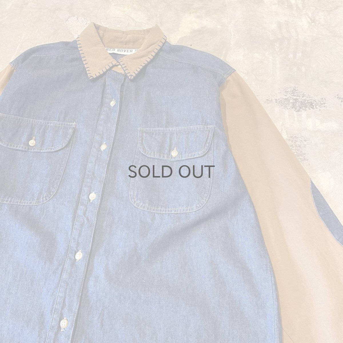 画像4: ELBOW DENIM PATCHED SLEEVE SWITCHED L/S SHIRT / Mens M(L) (4)