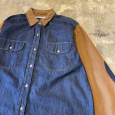 画像4: ELBOW DENIM PATCHED SLEEVE SWITCHED L/S SHIRT / Mens M(L) (4)