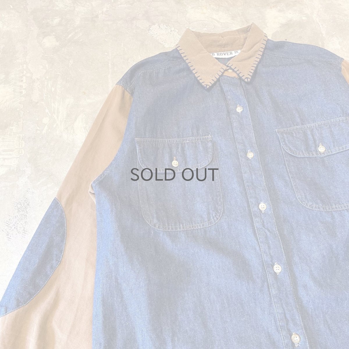 画像3: ELBOW DENIM PATCHED SLEEVE SWITCHED L/S SHIRT / Mens M(L) (3)
