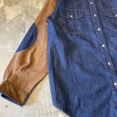 画像5: ELBOW DENIM PATCHED SLEEVE SWITCHED L/S SHIRT / Mens M(L) (5)