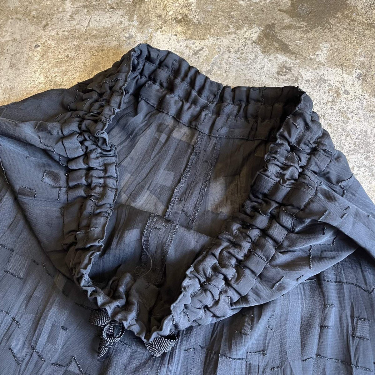 画像10: ALL OVER BLOCK PATTERN BLACK COLOR SHEER WIDE DESIGN PANTS / ~ W34 (10)