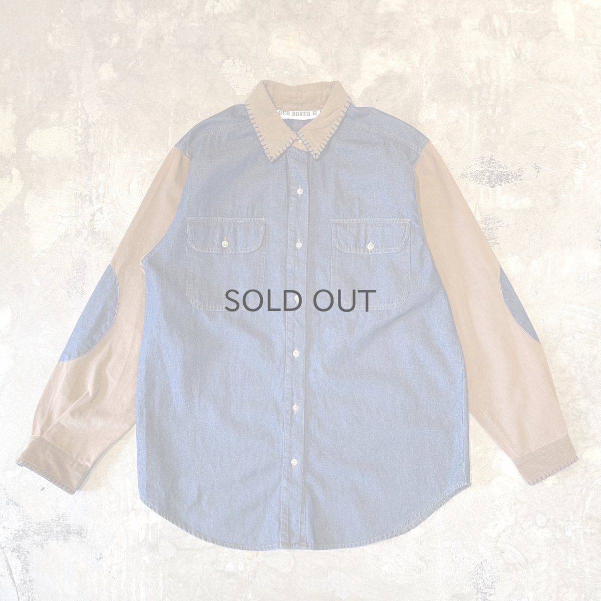 画像1: ELBOW DENIM PATCHED SLEEVE SWITCHED L/S SHIRT / Mens M(L) (1)
