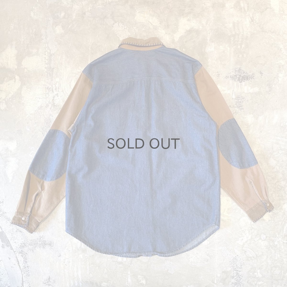 画像2: ELBOW DENIM PATCHED SLEEVE SWITCHED L/S SHIRT / Mens M(L) (2)