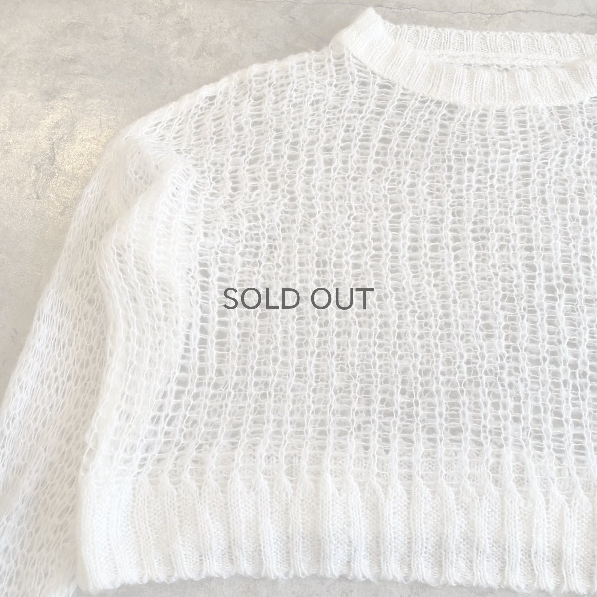 画像4: WHITE COLOR MESH DESIGN LOWGAUGE KNIT TOPS / Ladies L (4)