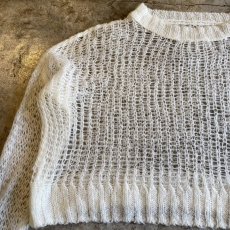 画像4: WHITE COLOR MESH DESIGN LOWGAUGE KNIT TOPS / Ladies L (4)