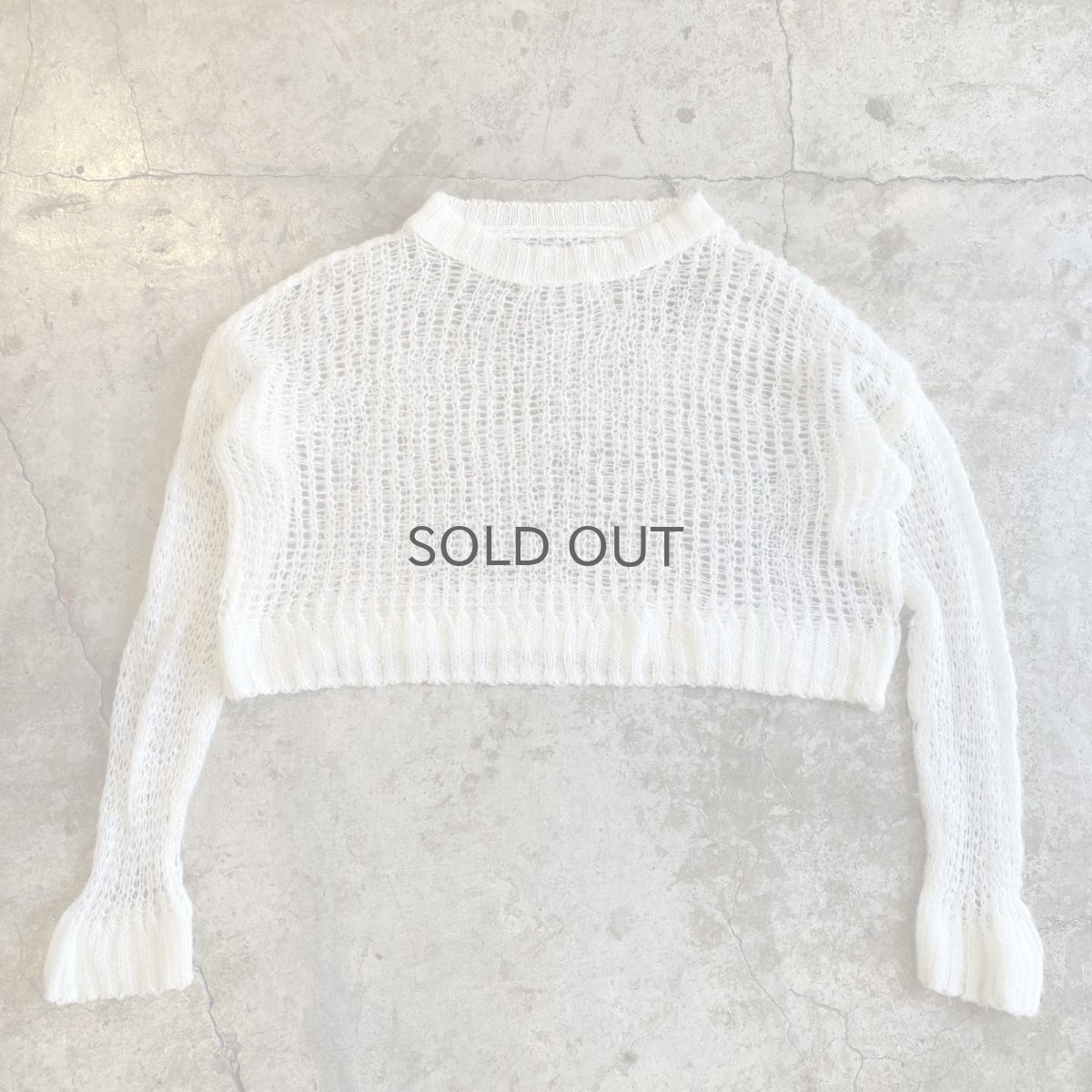 画像1: WHITE COLOR MESH DESIGN LOWGAUGE KNIT TOPS / Ladies L (1)