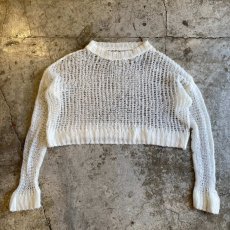 画像1: WHITE COLOR MESH DESIGN LOWGAUGE KNIT TOPS / Ladies L (1)