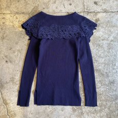 画像2: FLORAL PATTERN DESIGN COLLAR RIB L/S TOPS / Ladies S~M (2)