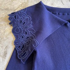 画像4: FLORAL PATTERN DESIGN COLLAR RIB L/S TOPS / Ladies S~M (4)