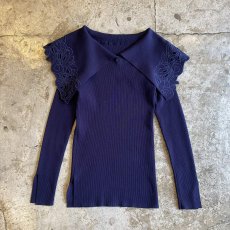 画像1: FLORAL PATTERN DESIGN COLLAR RIB L/S TOPS / Ladies S~M (1)