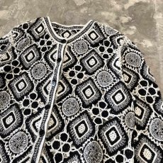 画像4: MONOCHROME LACE UP PATTERN NO COLLAR CARDIGAN / Mens L (4)