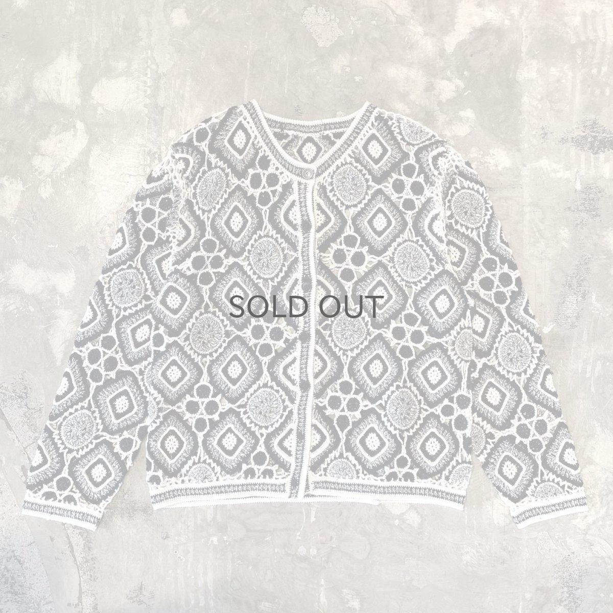 画像1: MONOCHROME LACE UP PATTERN NO COLLAR CARDIGAN / Mens L (1)