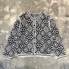 画像1: MONOCHROME LACE UP PATTERN NO COLLAR CARDIGAN / Mens L (1)