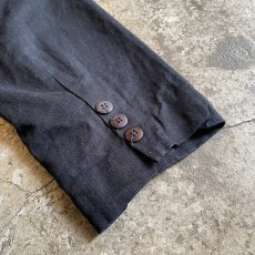 画像10: BLACK COLOR LINEN OVER SIZE TAILORED JACKET / Ladies L (10)