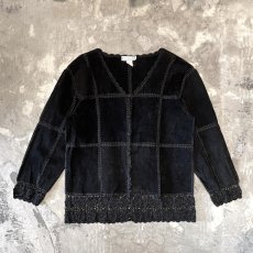 画像1: SUEDE LEATHER PATCHWORK & LACE UP CARDIGAN / Mens M (1)