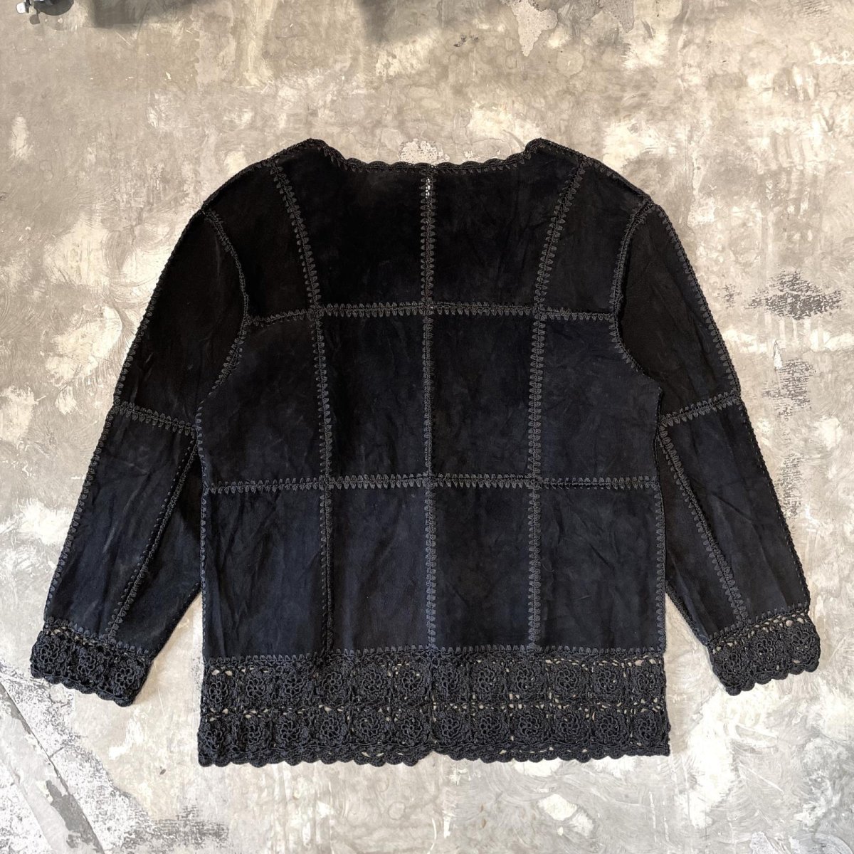 画像2: SUEDE LEATHER PATCHWORK & LACE UP CARDIGAN / Mens M (2)