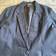 画像4: BLACK COLOR LINEN OVER SIZE TAILORED JACKET / Ladies L (4)