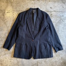 画像1: BLACK COLOR LINEN OVER SIZE TAILORED JACKET / Ladies L (1)