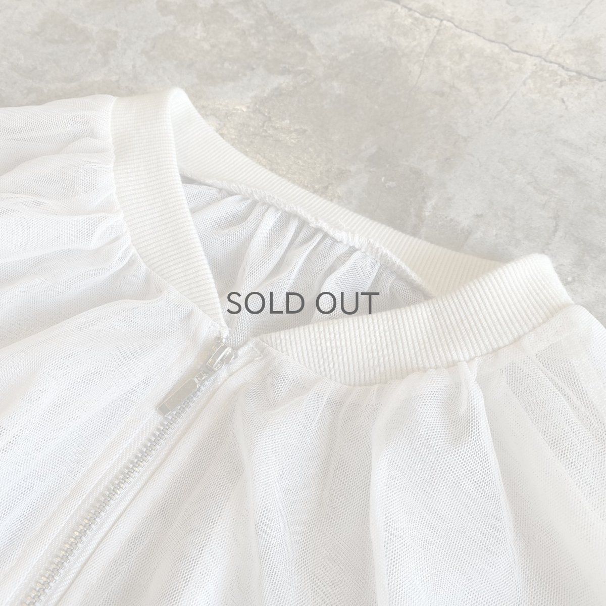 画像5: SLEEVE GATHER DESIGN TULLE SHEER DOUBLE ZIP UP JACKET / Ladies M (5)