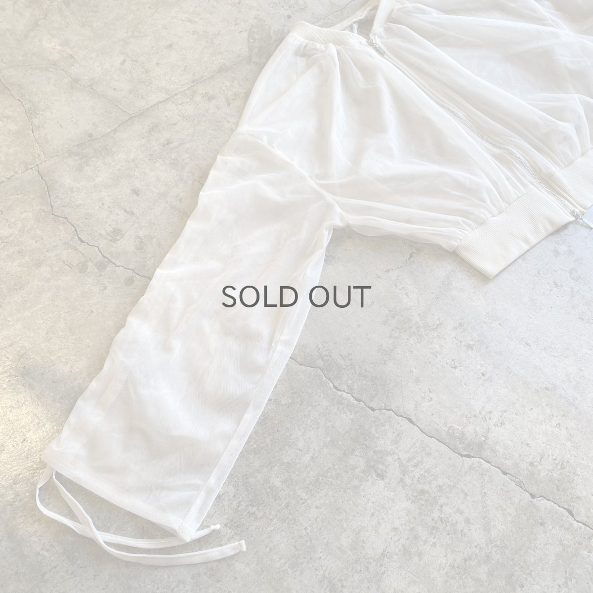 画像9: SLEEVE GATHER DESIGN TULLE SHEER DOUBLE ZIP UP JACKET / Ladies M (9)