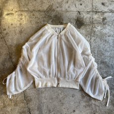 画像1: SLEEVE GATHER DESIGN TULLE SHEER DOUBLE ZIP UP JACKET / Ladies M (1)