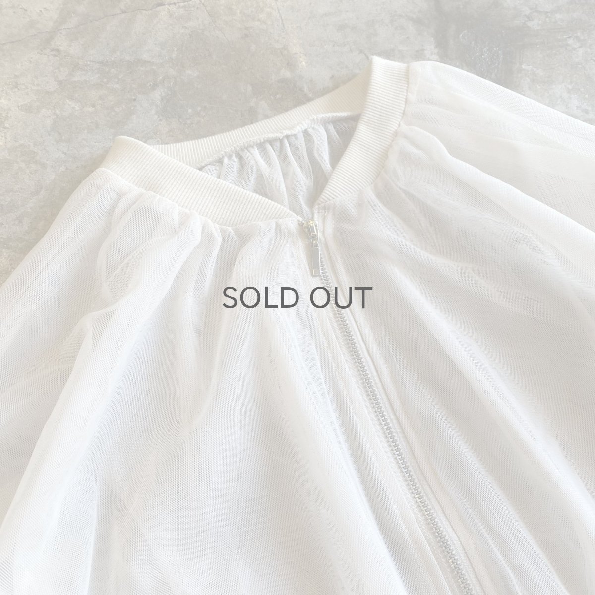 画像3: SLEEVE GATHER DESIGN TULLE SHEER DOUBLE ZIP UP JACKET / Ladies M (3)