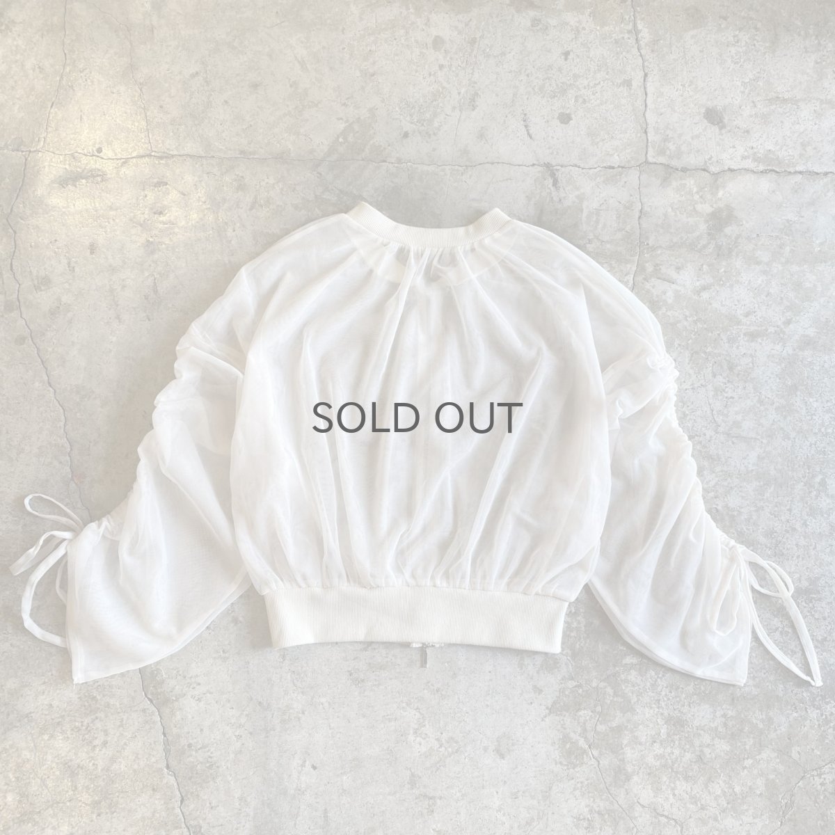 画像2: SLEEVE GATHER DESIGN TULLE SHEER DOUBLE ZIP UP JACKET / Ladies M (2)