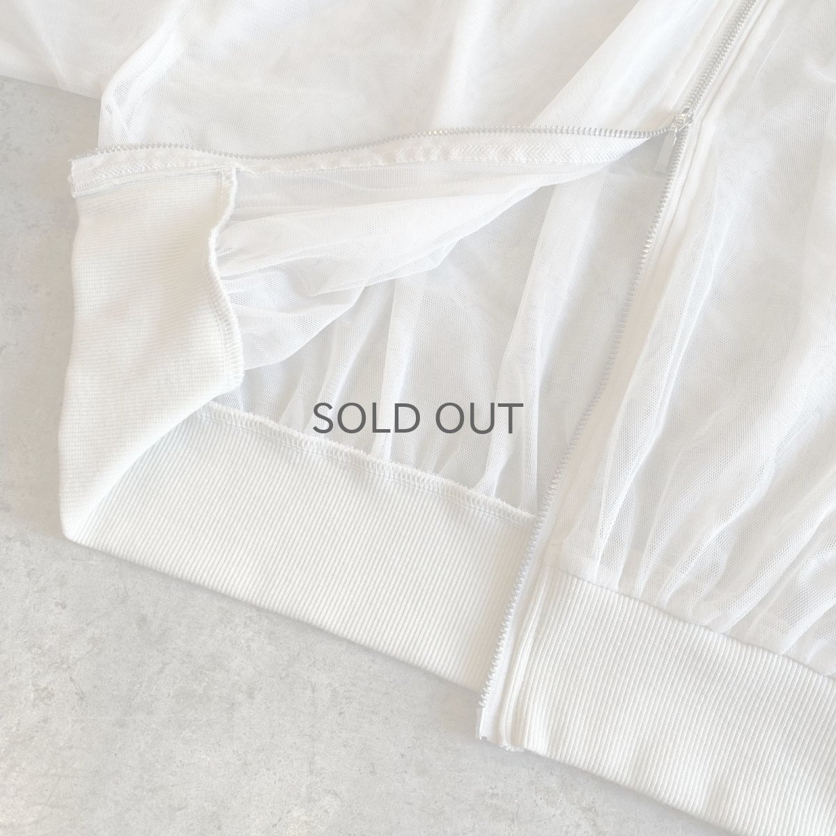 画像6: SLEEVE GATHER DESIGN TULLE SHEER DOUBLE ZIP UP JACKET / Ladies M (6)