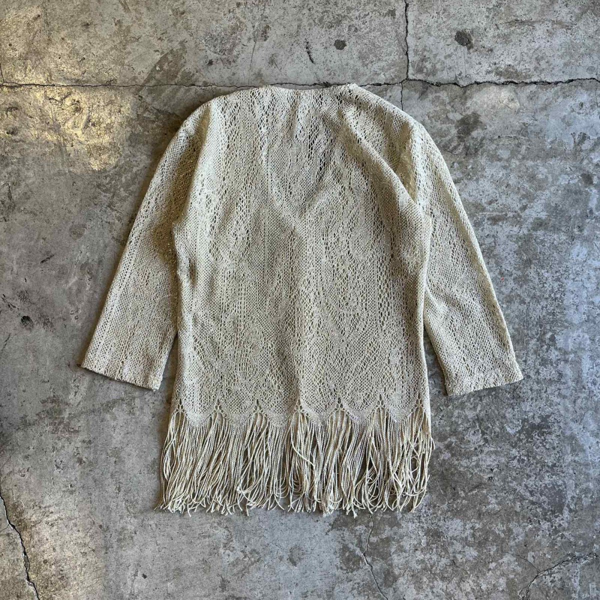 画像2: DOWN FRINGE DESIGN GOLD GLITTER COLOR CROCHET CARDIGAN / Ladies S (2)