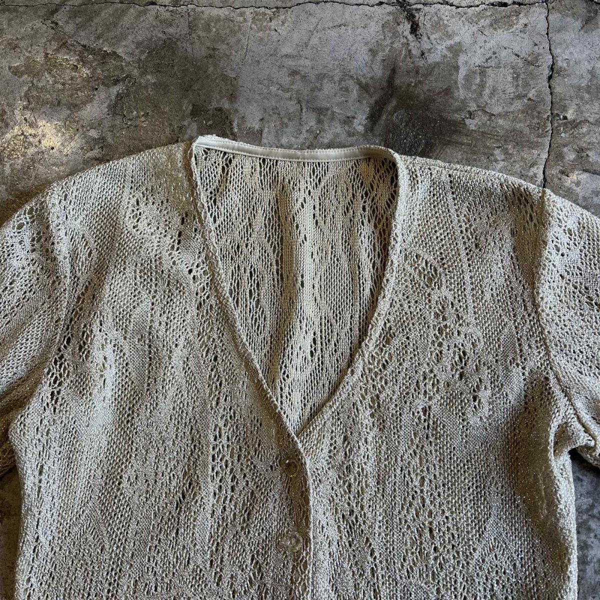 画像7: DOWN FRINGE DESIGN GOLD GLITTER COLOR CROCHET CARDIGAN / Ladies S (7)