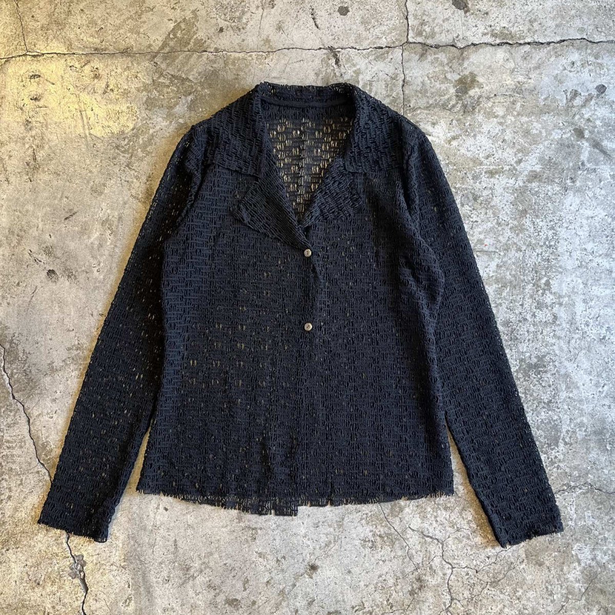 画像1: BLACK COLOR MESH DESIGN  L/S SHIRT / Ladies M (1)