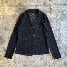 画像1: BLACK COLOR MESH DESIGN  L/S SHIRT / Ladies M (1)