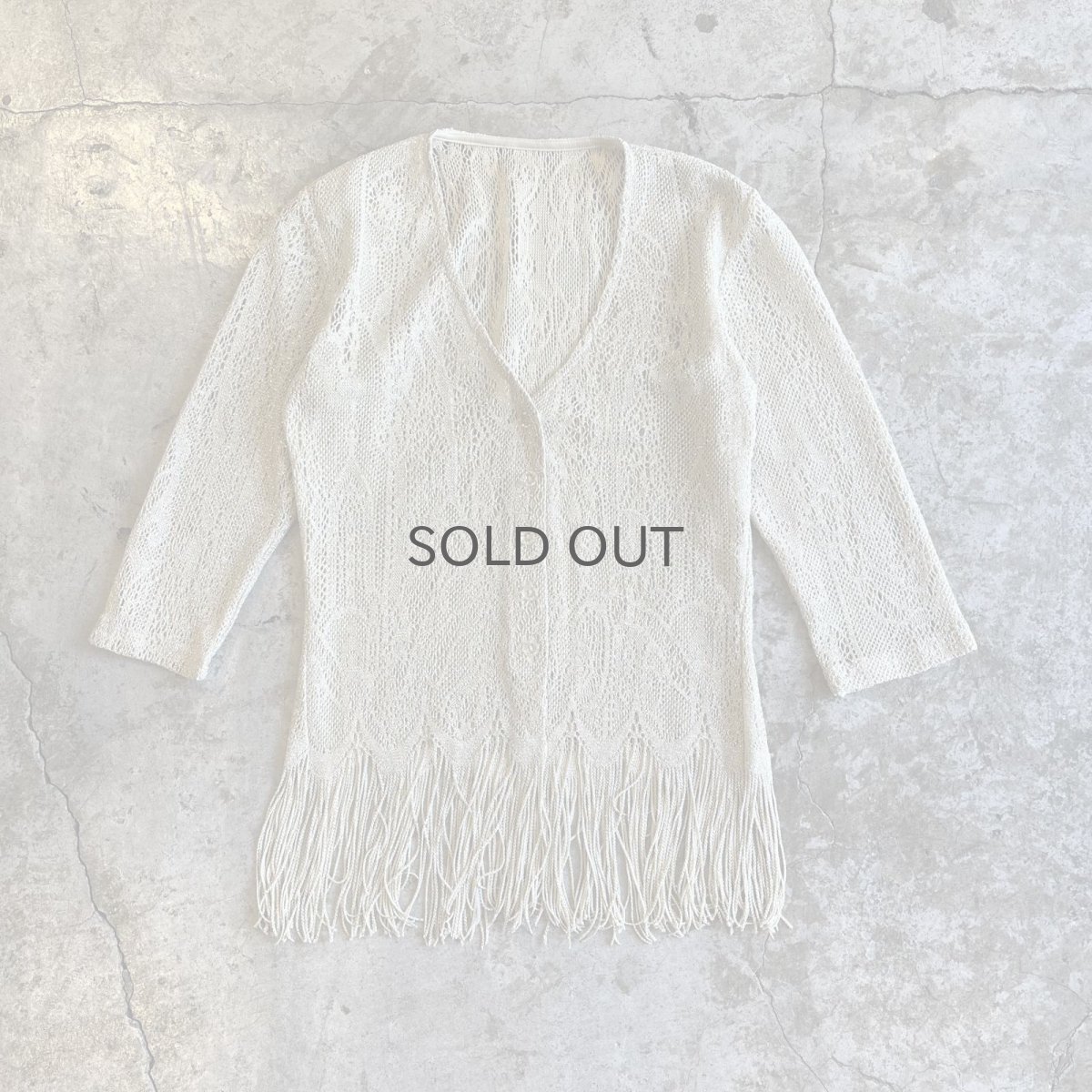 画像1: DOWN FRINGE DESIGN GOLD GLITTER COLOR CROCHET CARDIGAN / Ladies S (1)