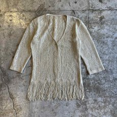 画像1: DOWN FRINGE DESIGN GOLD GLITTER COLOR CROCHET CARDIGAN / Ladies S (1)