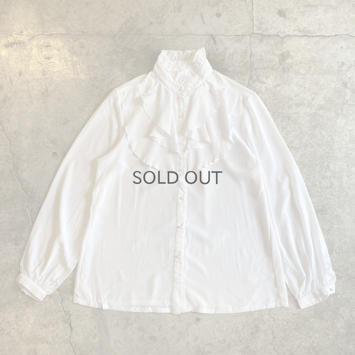 画像1: STAND COLLAR FRONT FRILL DESIGN SATIN BLOUSE / Ladies M (1)