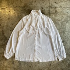 画像1: STAND COLLAR FRONT FRILL DESIGN SATIN BLOUSE / Ladies M (1)
