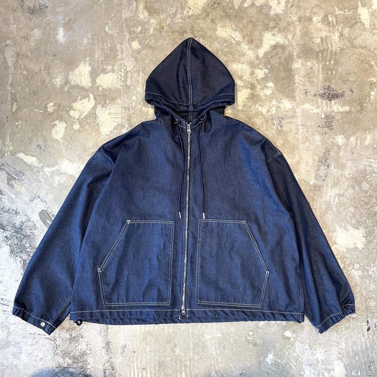 画像1: DOUBLE ZIP DENIM HOODIE JACKET / Mens XL (1)
