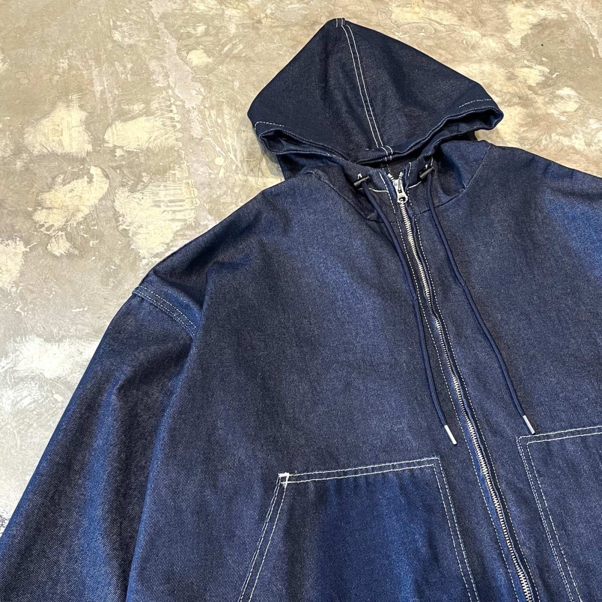 画像3: DOUBLE ZIP DENIM HOODIE JACKET / Mens XL (3)