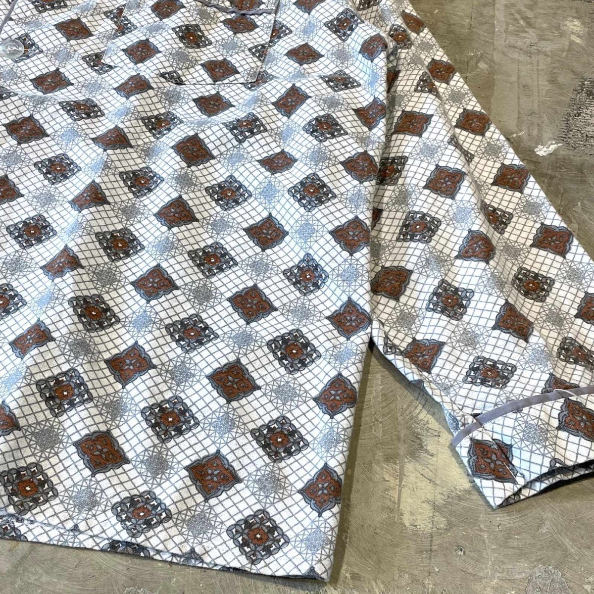 画像6: ALL OVER PATTERN OPEN COLLAR L/S PAJAMA SHIRT / Mens L (6)