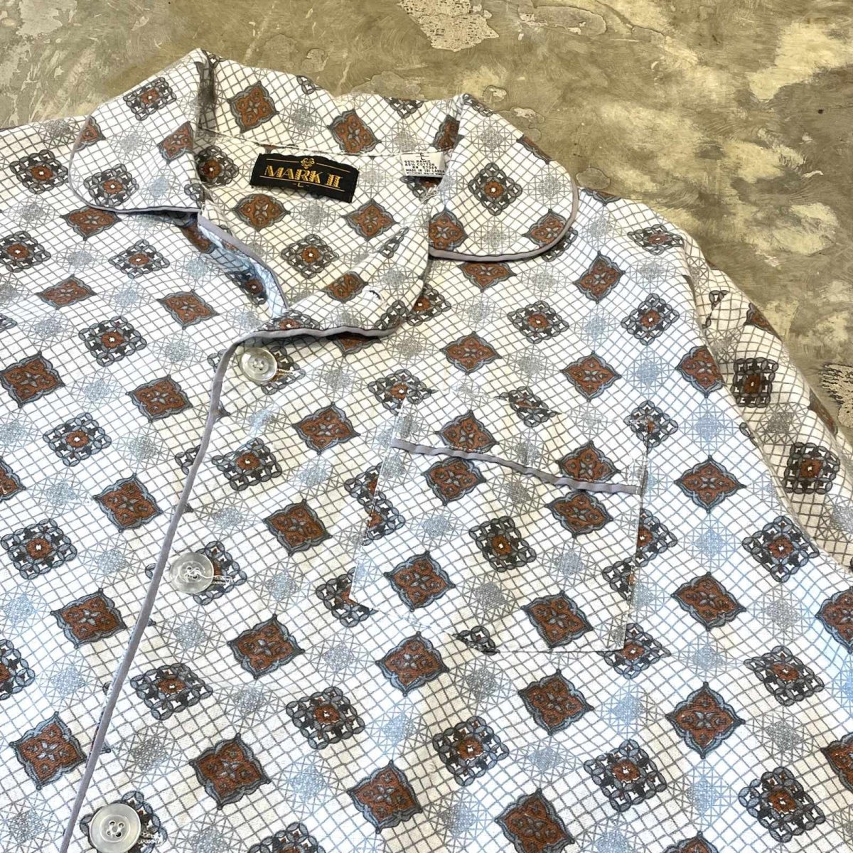 画像4: ALL OVER PATTERN OPEN COLLAR L/S PAJAMA SHIRT / Mens L (4)