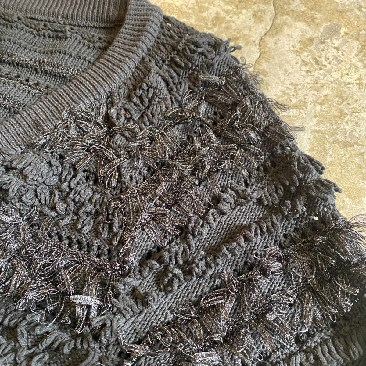 画像6: LOOP SHORT FRINGE KNIT DESIGN S/S BOLERO / Ladies M (6)