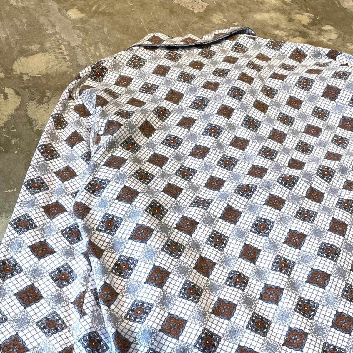 画像9: ALL OVER PATTERN OPEN COLLAR L/S PAJAMA SHIRT / Mens L (9)