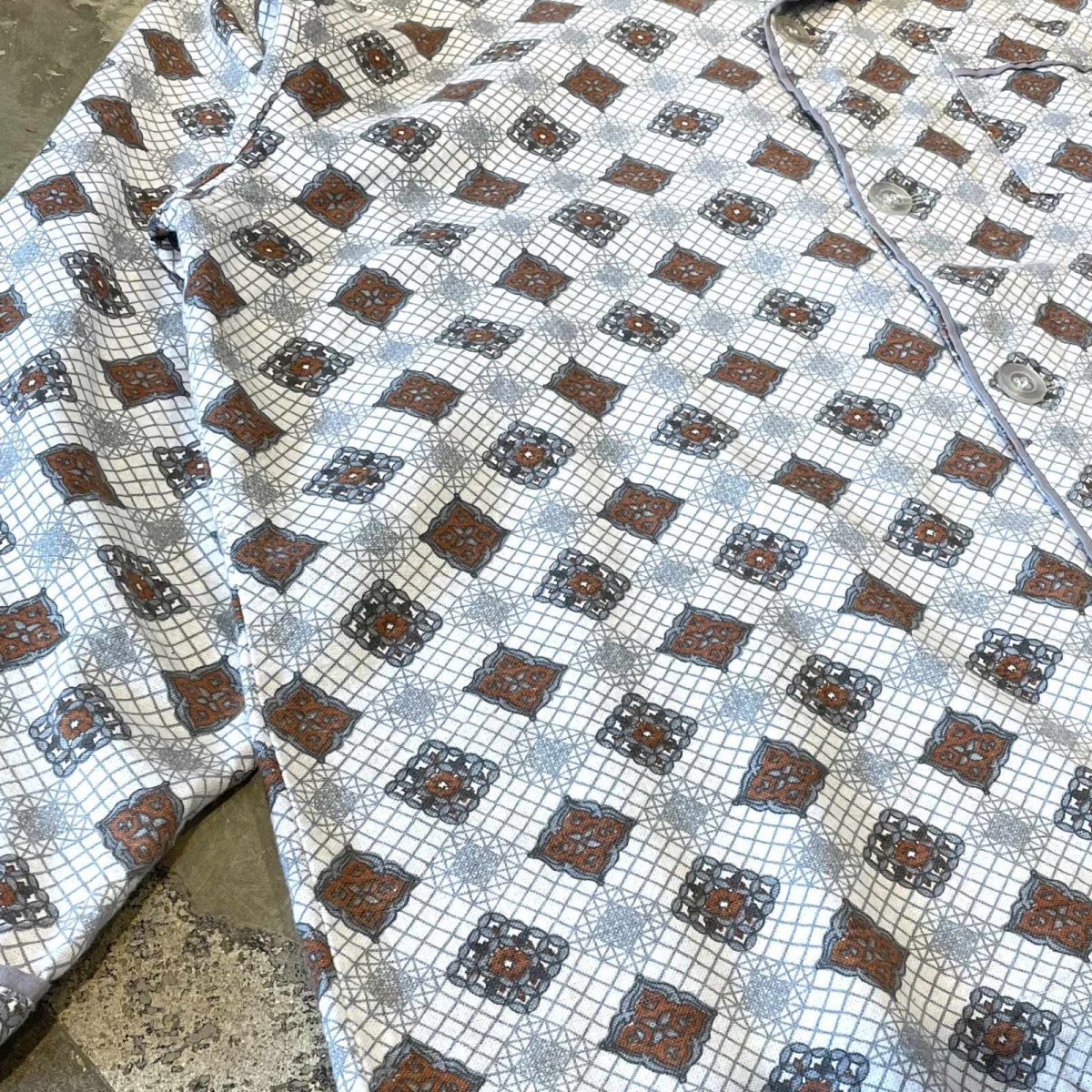 画像5: ALL OVER PATTERN OPEN COLLAR L/S PAJAMA SHIRT / Mens L (5)