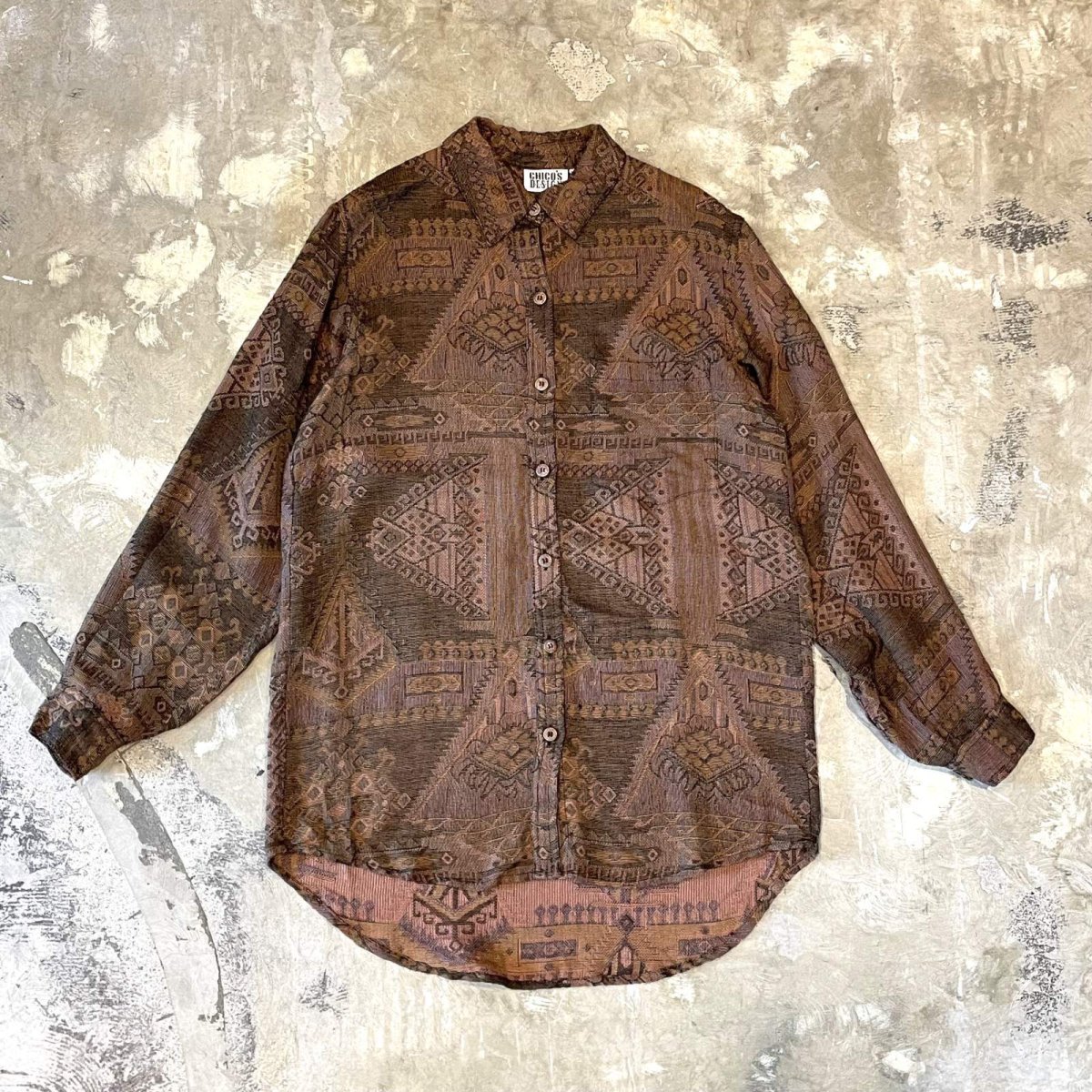 画像1: ALL OVER ARTISTIC PATTERN L/S SHIRT / Mens M / MADE IN INDIA (1)