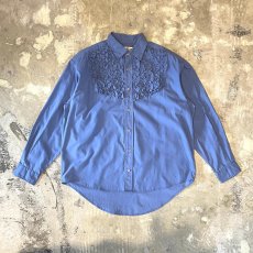 画像1: BLUE COLOR FRONT FRILL L/S SHIRT / Mens M~L (1)